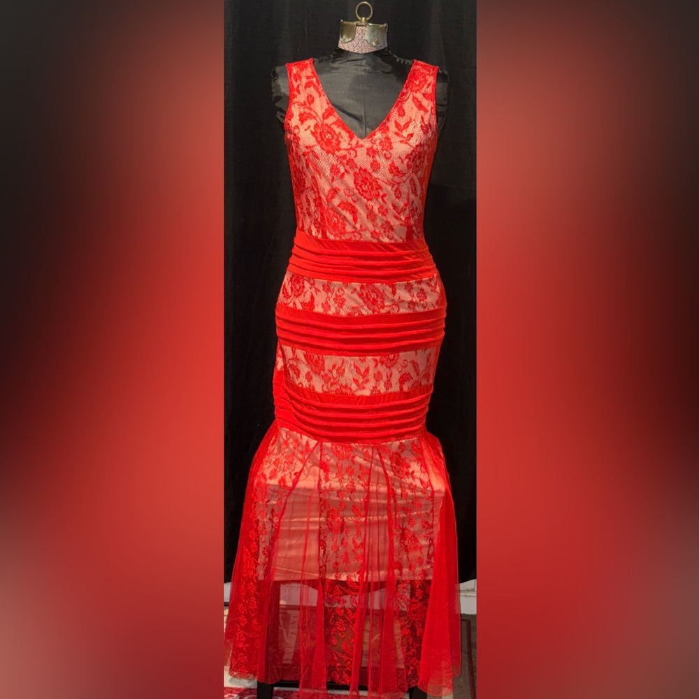 Candalite Vibrant Red Vintage Y2K Lace Dress - Size Small